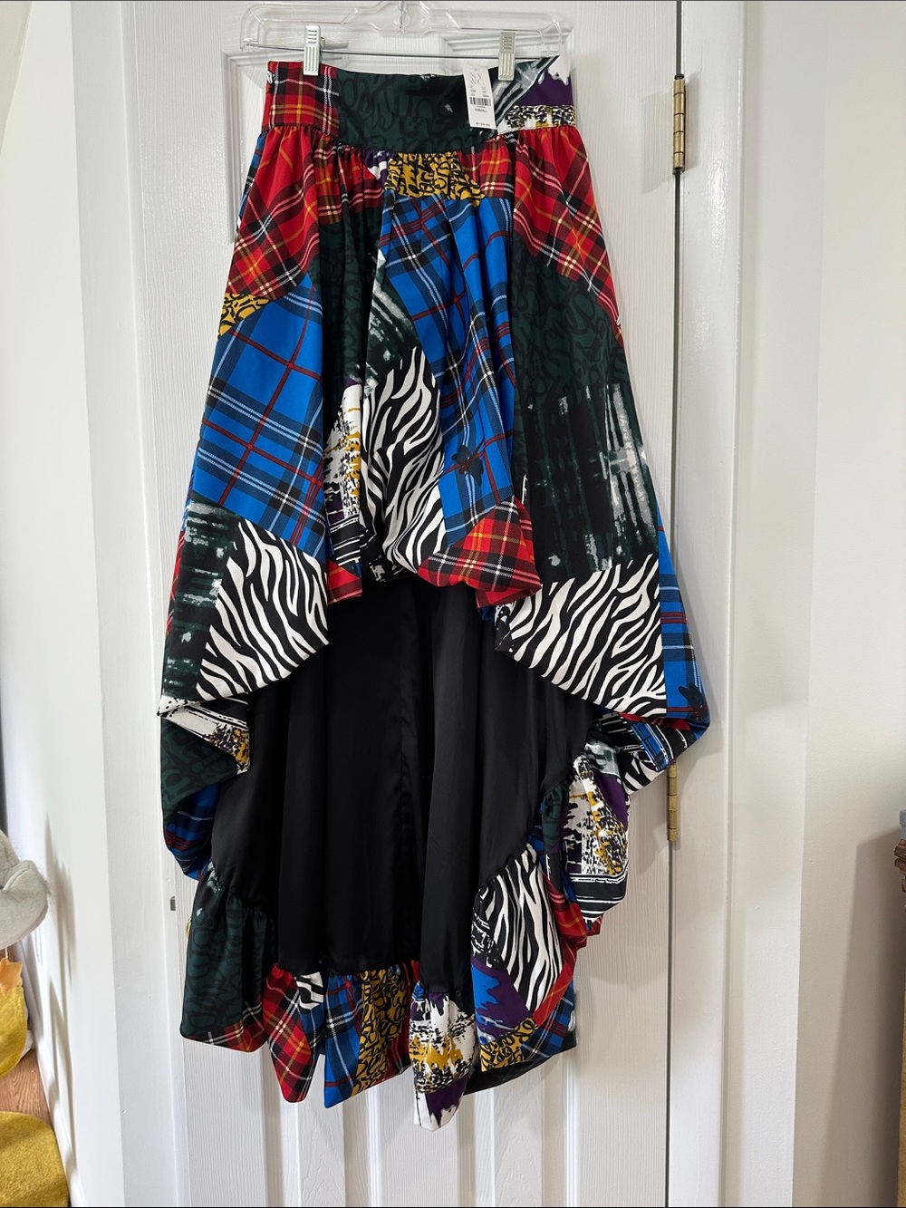 New York & Company Multi-Print High-Low Skirt in Blue, Red, Black and White